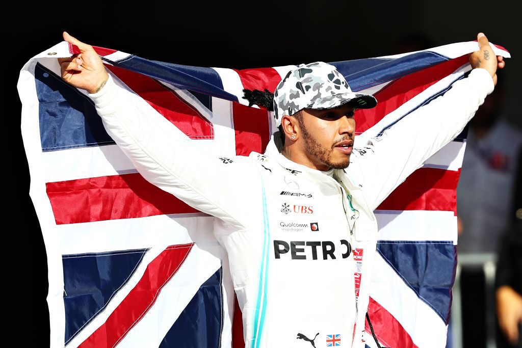 Lewis Hamilton con bandiera, Austin, Texas, F1 GP USA