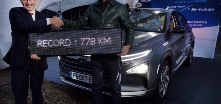 778 Km percorsi con un pieno di idrogeno, Hyundai Nexo, Bertrand Piccard, Francia