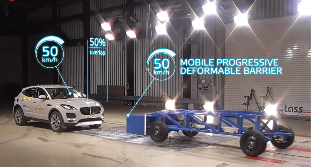 Nuovi crash test Euro NCAP 2020, con barriere deformabili progressive mobili per test urto frontale dissestato